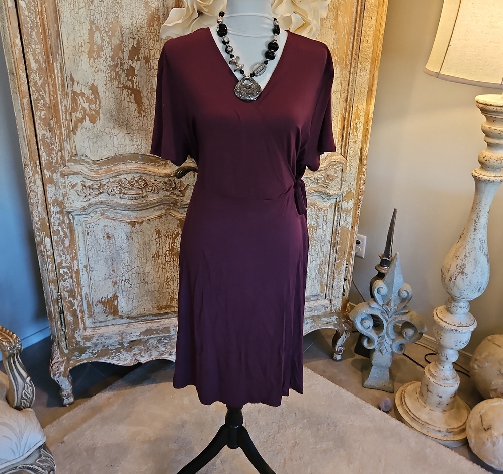 Amazon Essentials Plum V-Neck Side-Tie Midi Dress